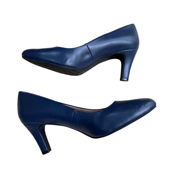 Kelly & Katie navy blue pumps US 9M high heel career shoes faux leather classics - Picture 6 of 11